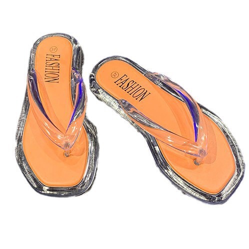 Cross-border exclusive Korean version of Internet celebrity beach flip-flops. Versatile jelly outer wear transparent double color block flip-flops for women.