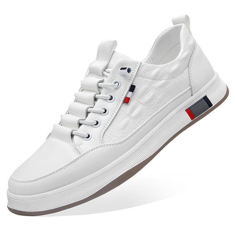 Giày sneaker nam cổ thấp da bò hai lớp, đế bằng, dây buộc phía trước — PZ2389 màu trắng, PZ2389 màu đen