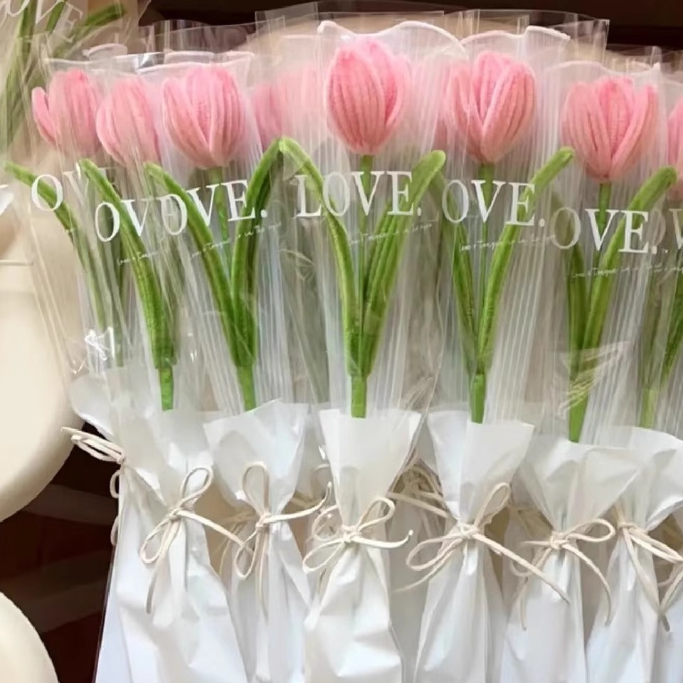 Día del maestro tejido a mano didy torsión varilla de tulipanos pequeños materiales de ramo de flores productos terminados Qixiao regalo de novia