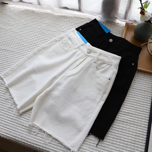 Women's 32025 New Frayed Denim Five Pocket Pants, Versatile 350 Medium Summer Pants, Korean Style