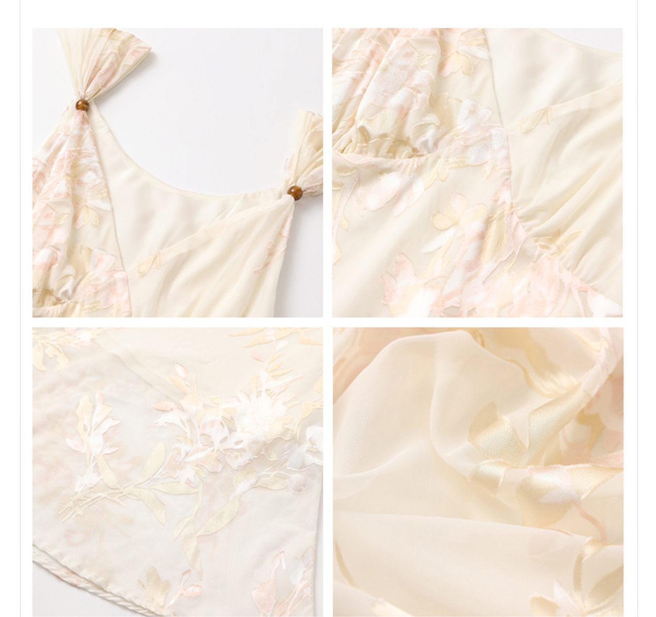 Đầm ôm body nữ phong cách Trung Hoa mới in họa tiết quốc phong chất rayon mùa hè ZX N5084 — Màu trắng be chi tiết 5