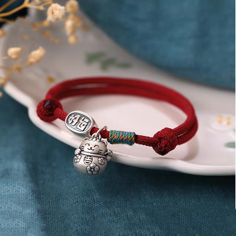 Good Luck and Happiness Every Day, Xizang-Style Cat Bracelet, New Chinese-Style Braided Red Rope, Female National Trend Niche Design Couple Bracelet