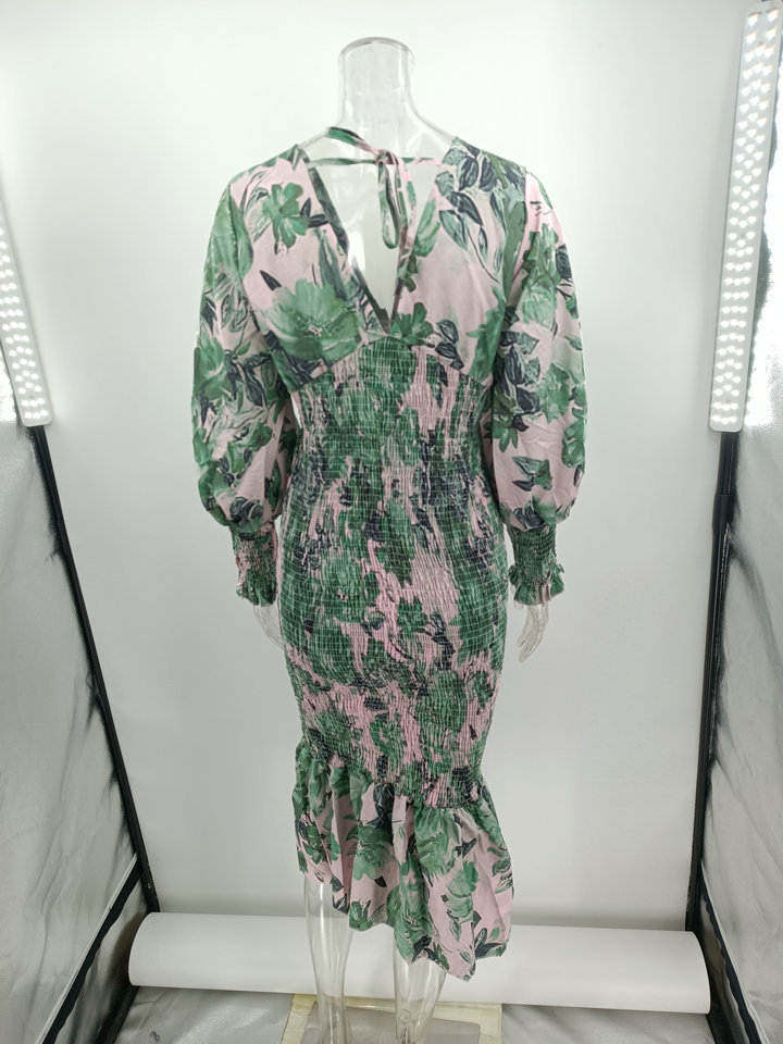 Wholesale Women'S Casual Printing Ditsy Floral Daily V Neck Long Sleeve A-Line Skirt display picture 23