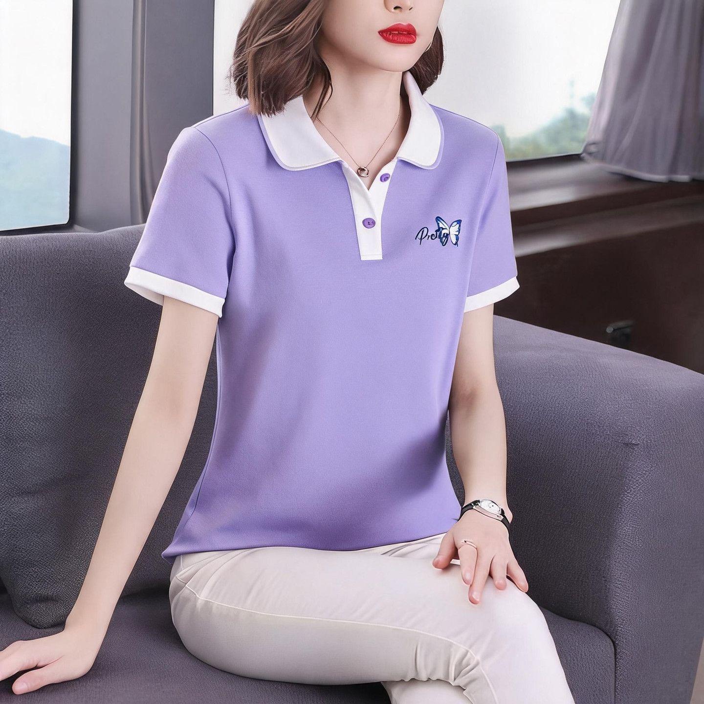 Stylish new pure cotton summer short-sleeved T-shirt, youthful and versatile, perfect for middle-aged mothers.