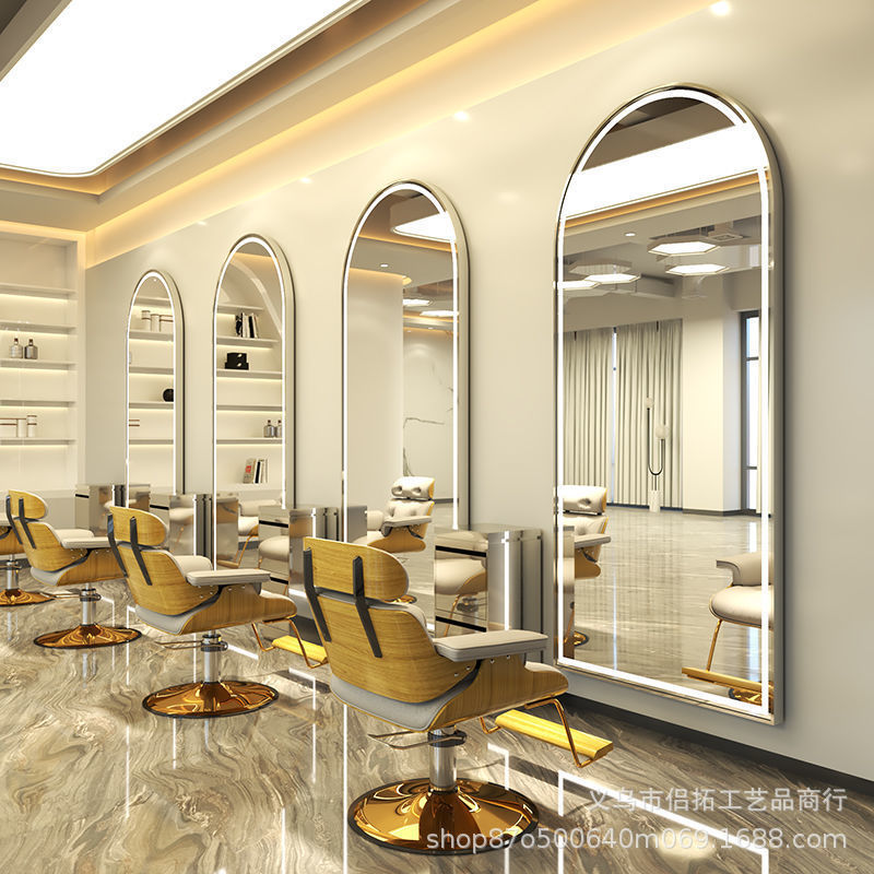 Espejo de Barbería con Luz, Estación de Espejo para Salón de Belleza, Espejo de Pared de una Sola Cara para Cortar el Cabello, Hacer Permanentes y Teñir, Venta al por Mayor de Fábrica