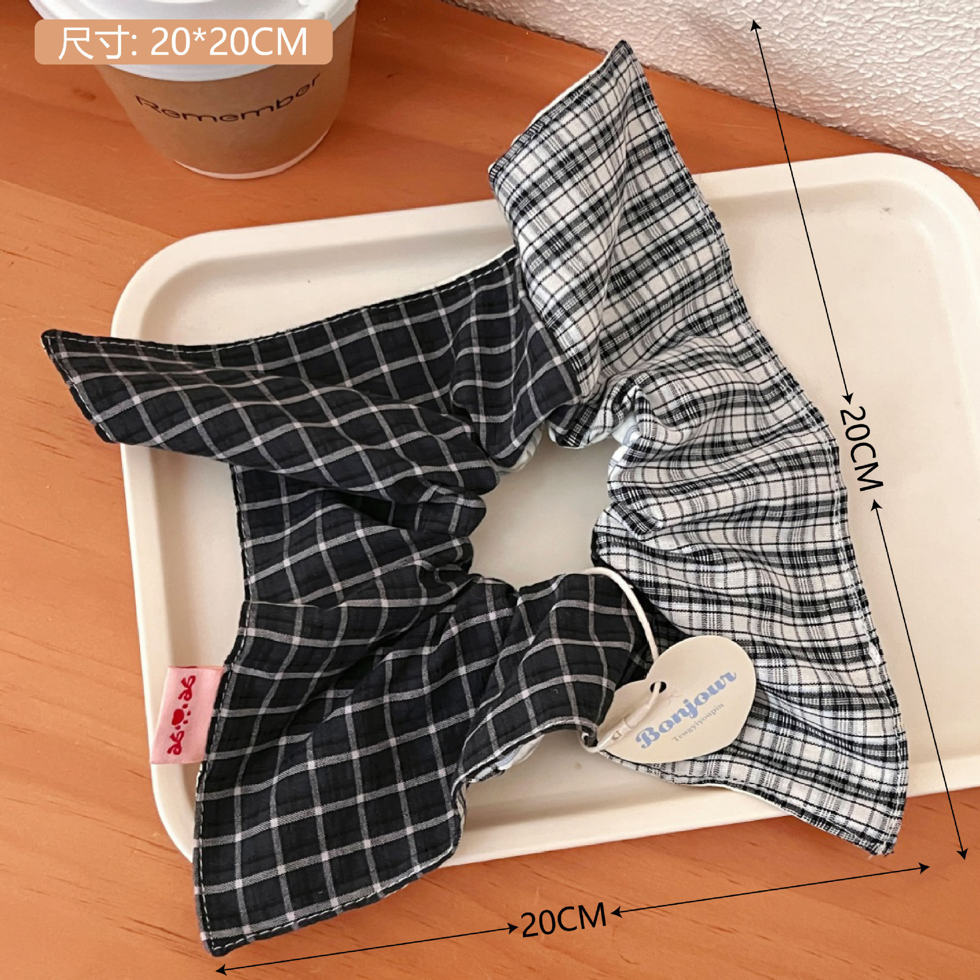 Frase francesa retrógrada cuadrada banda de intestino grande toalla cuadrada corazón de niña cuerda de cabello baja cuerda de cabello de alta sensibilidad adornamiento para el cabello