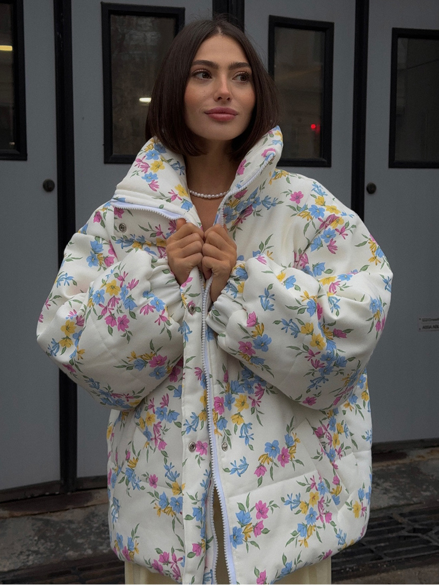 Comercio exterior transfronterizo impresión chaqueta de algodón mujer Europa y Estados Unidos otoño y invierno 2025 chaqueta de algodón con cremallera de cuello vertical chaqueta de algodón caliente chaqueta de algodón mujer