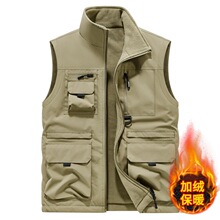 新款男士加绒男双面穿马甲休闲户外立领摄影背心多袋工装钓鱼外套