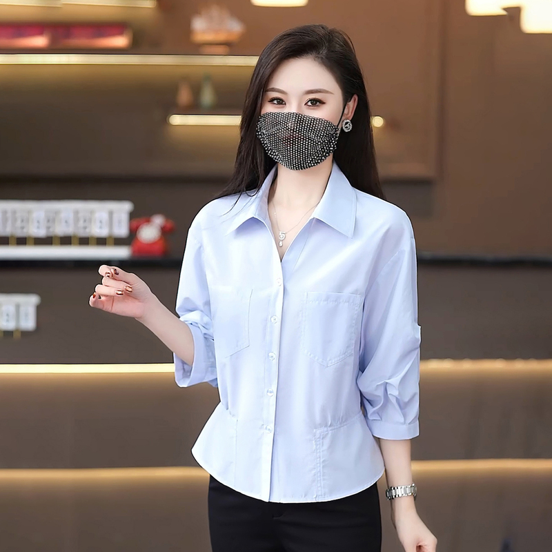 2025春秋新款时尚韩版设计感条纹衬衫女洋气质减龄休闲7分袖衬衣|undefined