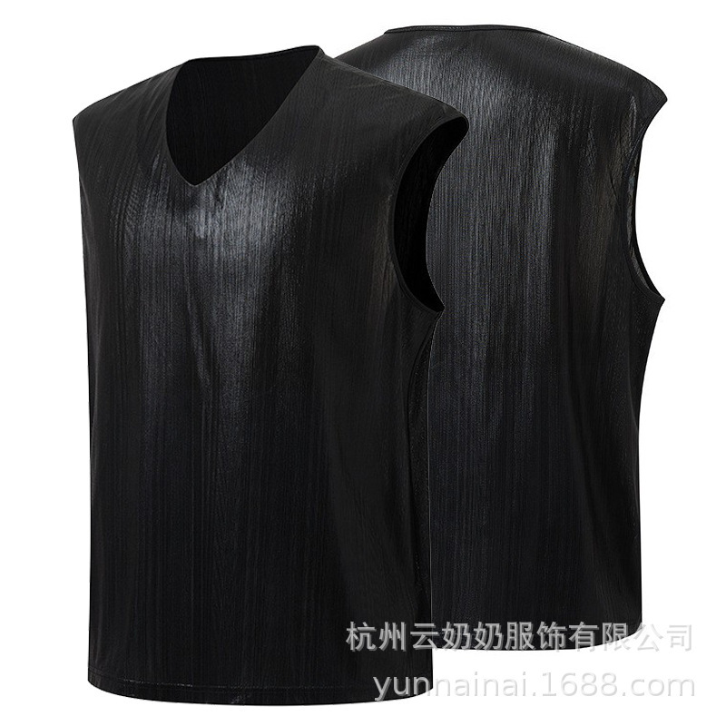 Cross-Border Aliexpress Foreign Trade Men's Quick-Dry Vest, Large Size Muscle Men's V-Neck Black Matte Sleeveless Top