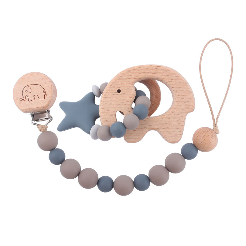 Bebé de dibujos animados animal clip de haya calmante bebé animal mordedor pulsera mordedura pegamento pezón anti-caída traje de cadena