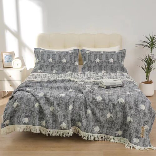 Export 4-layer jacquard tassel air conditioning blanket, cotton gauze cover blanket, logo order can be laid or used as a towel blanket