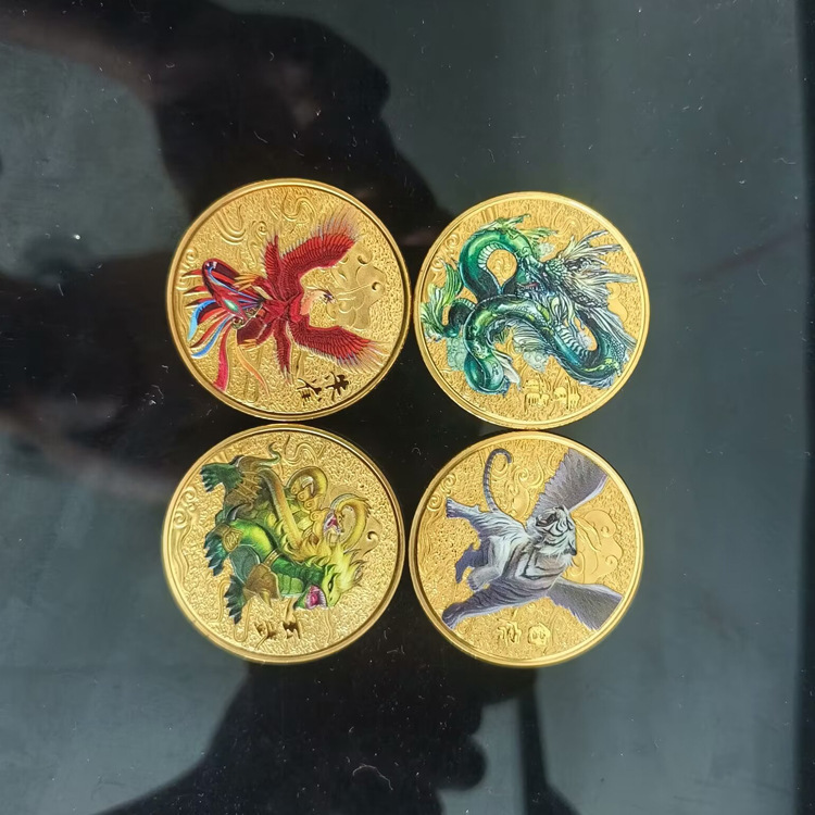 Four Great Beasts commemorative medal colorful gold and silver coins Holy Beast dragon and phoenix foreign coins foreign trade coins metal crafts small gifts Four Great Beasts commemorative medal colorful gold and silver coins Holy Beast dragon and phoenix foreign coins foreign trade coins metal crafts small gifts