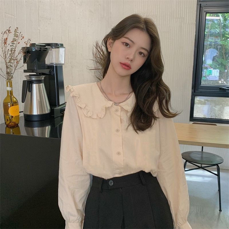 2023 Autumn New Korean Version Loose fitting French niche design, niche doll collar shirt top, versatile for women