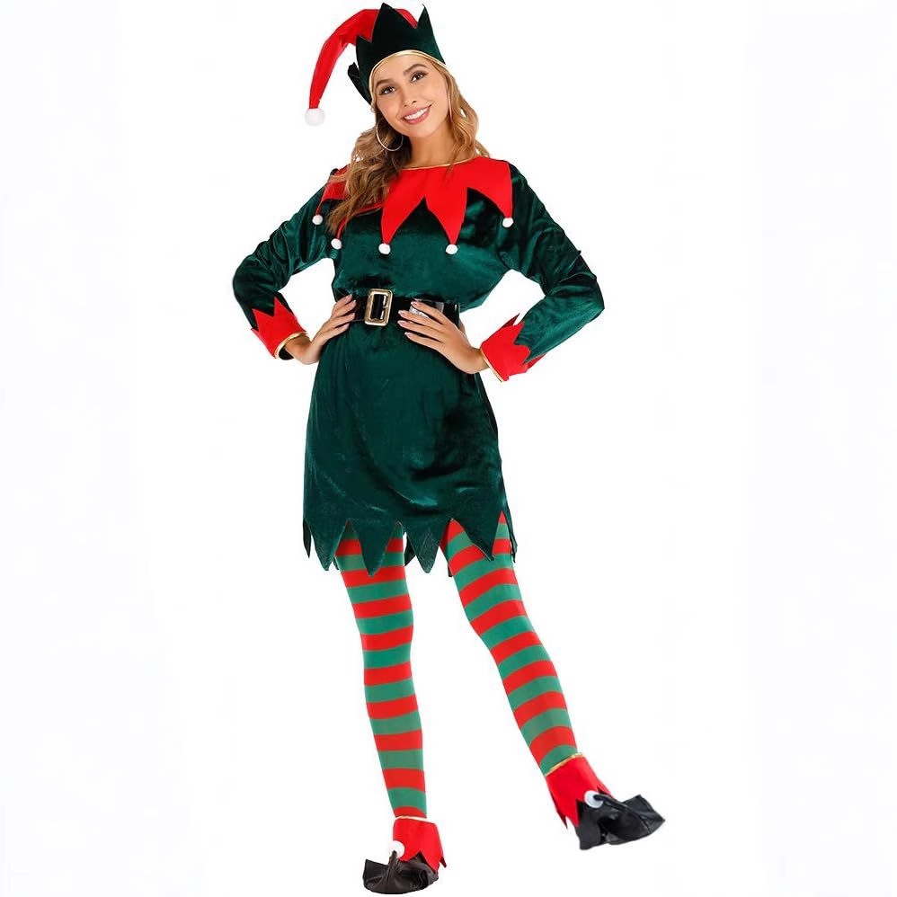 Navidad ropa para niños y niñas ropa para padres e hijos Cosplay lindo elfo verde payaso traje de rendimiento