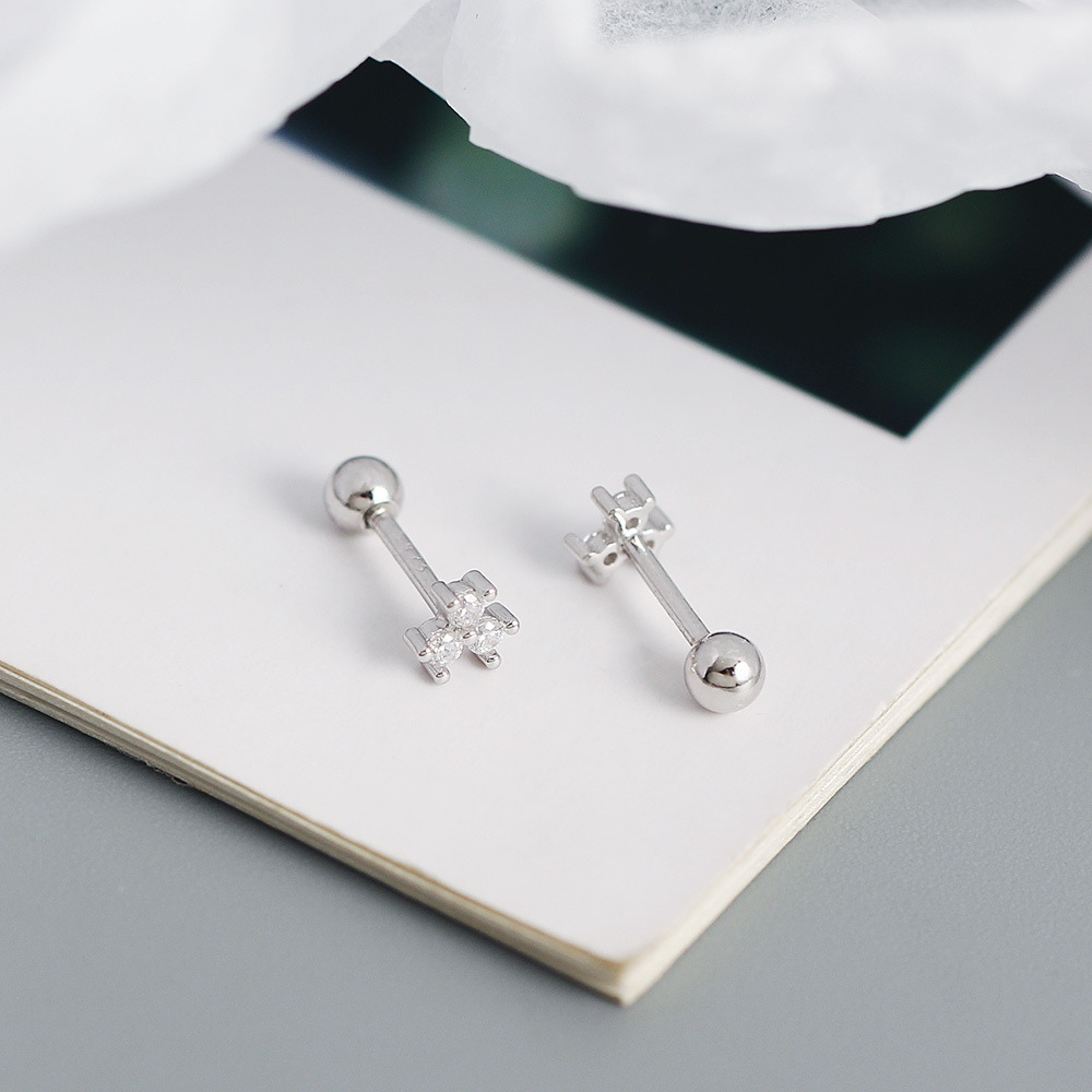 Sweet Flower Sterling Silver Plating Zircon Ear Studs 1 Pair