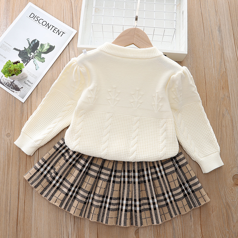 2023 neue kinder frauen Schatz Pullover Mädchen Gestrickte Bogen Rock Zwei Stück Set Modische_voghion.com