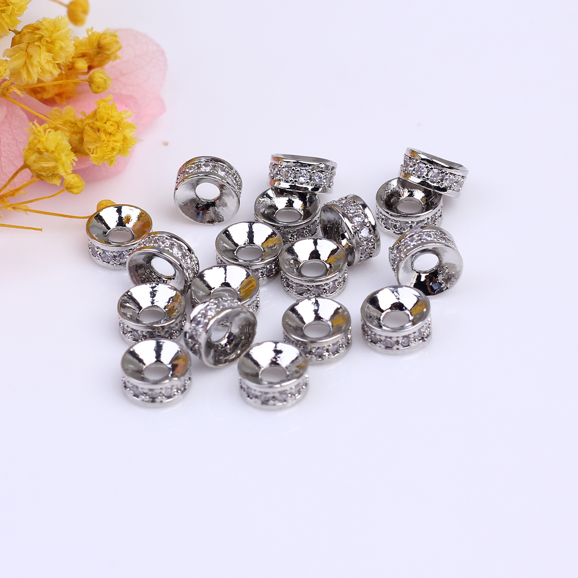 18K oro cobre micro incrustaciones ZIRCON espaciador ronda espaciador DIY pulsera collar joyería accesorios material al por mayor