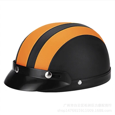 Leather Riding Half Helmet — Motosiklet kaskı (dəbilqə) - deep-yellow-no-goggles-all-yards