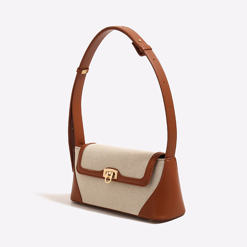 French Style Women's Bags 2025 Summer New Contrast Color Shoulder Underarm Bag Retro Baguette Handbag For Commuting - Thumbnail 4