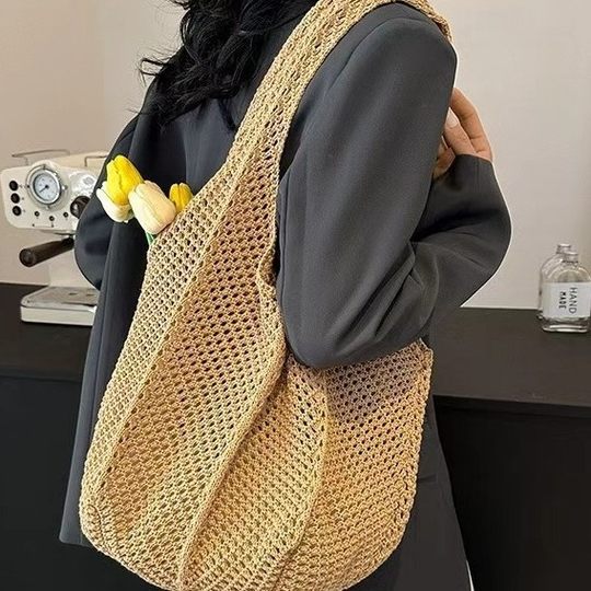 2025 New Korean Dongdaemun Knitted Bag Cut Out Bag Simple Shoulder Bag Bow Element Knitted Bag