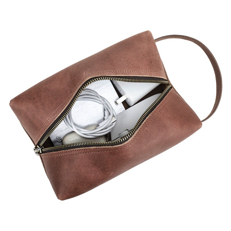 Сумка для хранения цифровых аксессуаров из кожи Crazy Horse для внешней торговли, портативная сумка на молнии для хранения наушников и кабелей для передачи данных