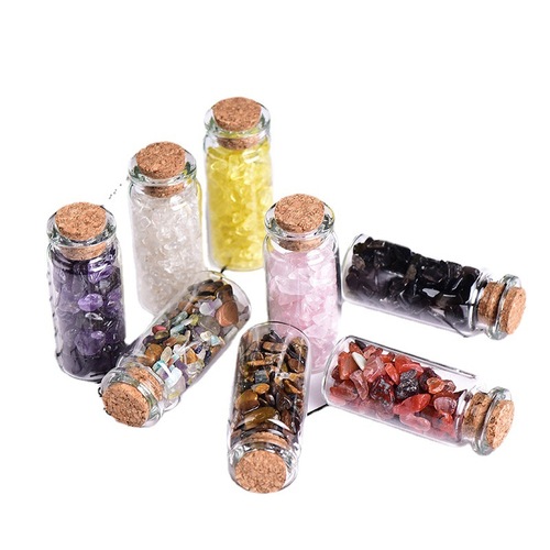 Wholesale natural agate crushed stone drift bottle pink and white crystal crushed stone wishing bottle glass bottle mining mark ornament