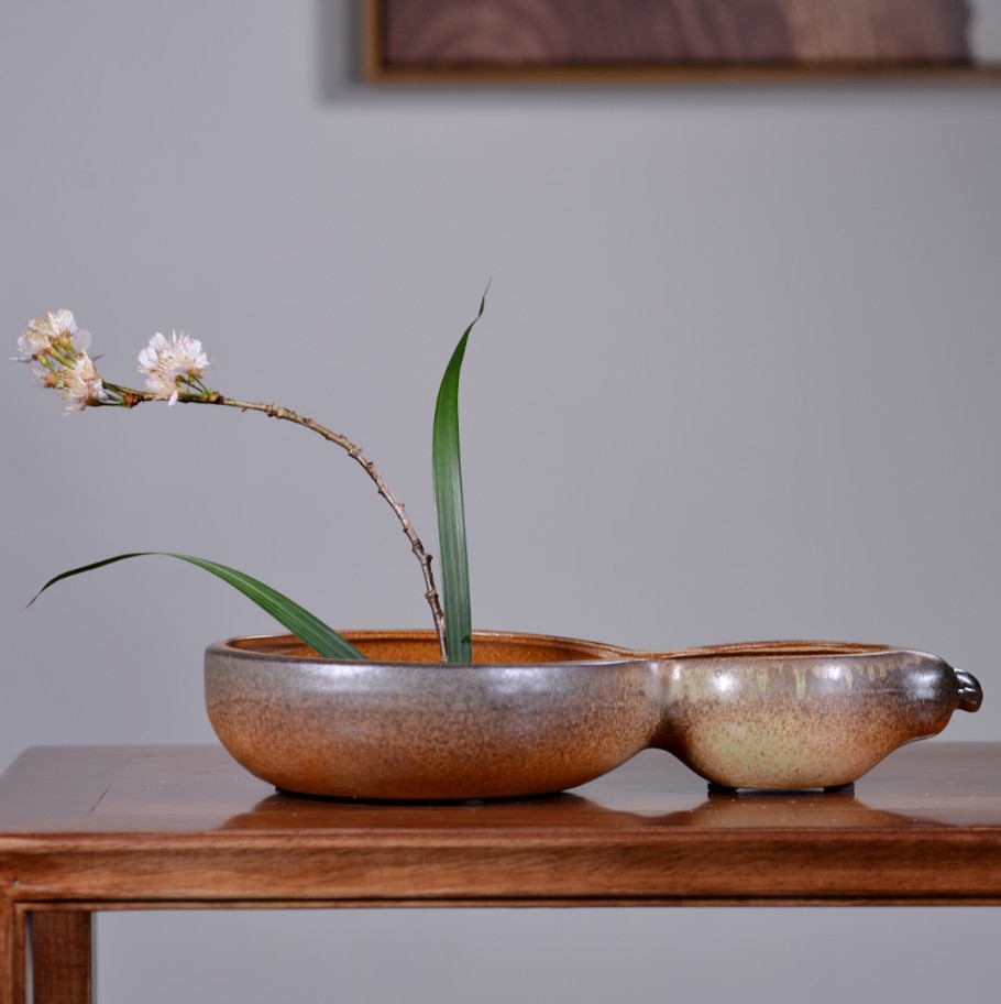 粗陶茶具茶海日式家用大号葫芦笔洗杯洗仿古紫砂茶洗水盂紫砂花器