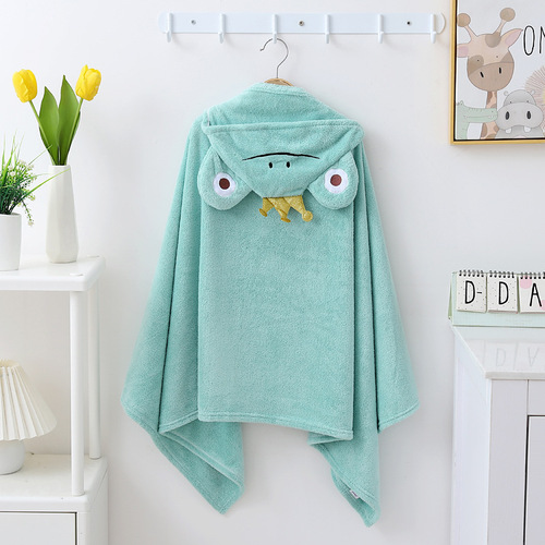 Cross-border large soft absorbent cartoon baby wearable hooded coral fleece blanket children's bath towel