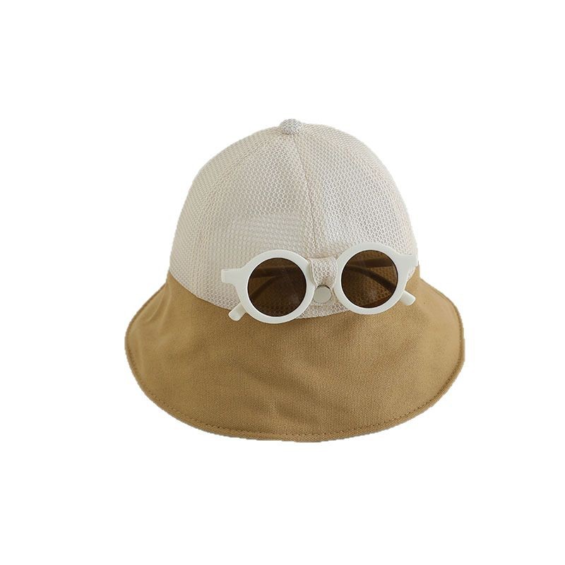 Nuevo sombrero para niños, bebé de verano con gafas de sol, sombrero de pescador de malla de alero grande, sombrilla al aire libre para niños y niñas, sombrero de protección solar