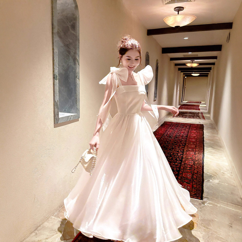 White Formal Dress for Marriage Registration, Birthday, Coming-Of-Age Ceremony, Graduation Banquet, Host, and High-End Evening Gown White Formal Dress for Marriage Registration, Birthday, Coming-Of-Age Ceremony, Graduation Banquet, Host, and High-End Evening Gown