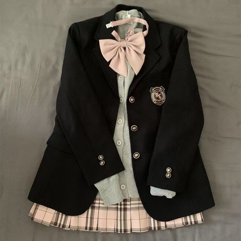 Original jk uniform black suit jacket female college students college style school for cyanotic three-button suit jacket