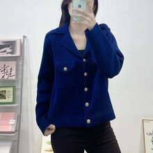 2025秋冬女装法式气质西装领单排扣毛衣女通勤针织外套长袖上衣女