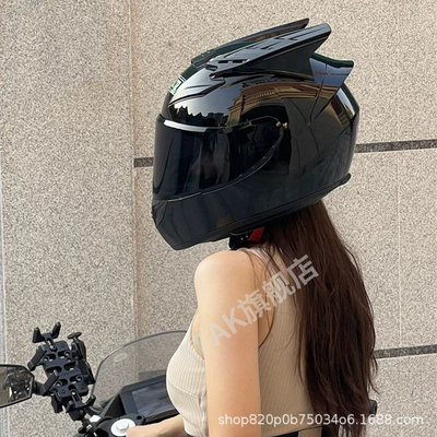 3C Helmet Certification New National Standard Men's Motorcycle Electric Vehicle Safety Helmet All-Season Universal Female Rider Personalized Motorcycle Full-Face Helmet (Motosiklet kaskı (dəbilqə)) - black-and-bright-lens-horns-m