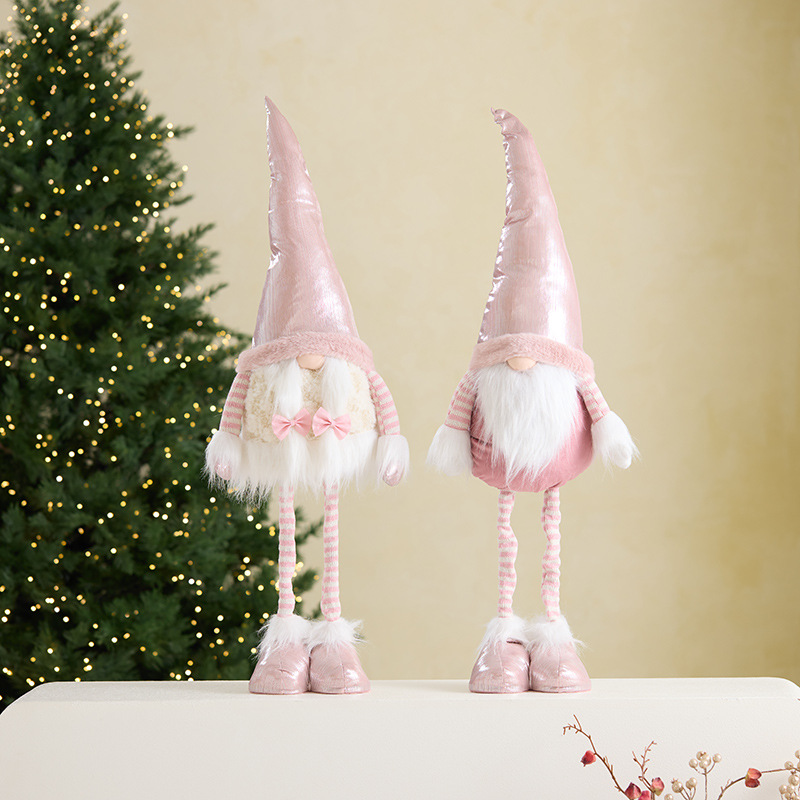 Ins rosa con luz Santa Claus muñeca retráctil muñeca sin rostro anciano duende decoración de la escena de la ventana accesorios