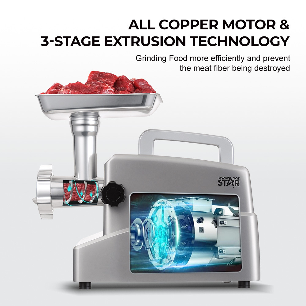 Winningstar transfronteriza Británico Europeo estándar de acero inoxidable hogar picadora de carne máquina de salchicha multifunción máquina de picar carne eléctrica