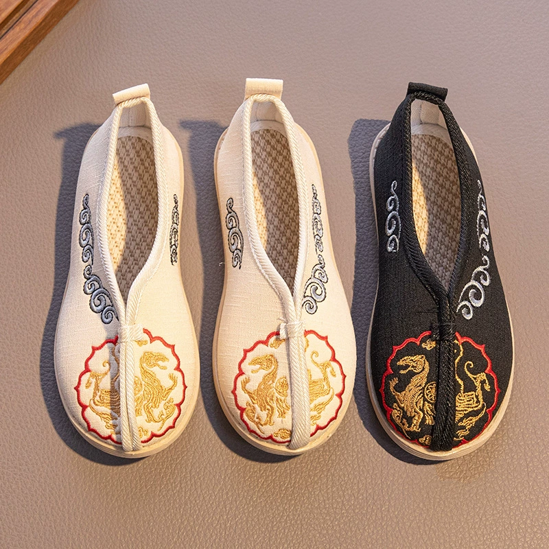 Обувь для мальчиков Hanfu Национальная национальная обувь в стиле лошади, юбка с лапшой, старая пекинская детская обувь из ткани ручной работы, вышитая обувь