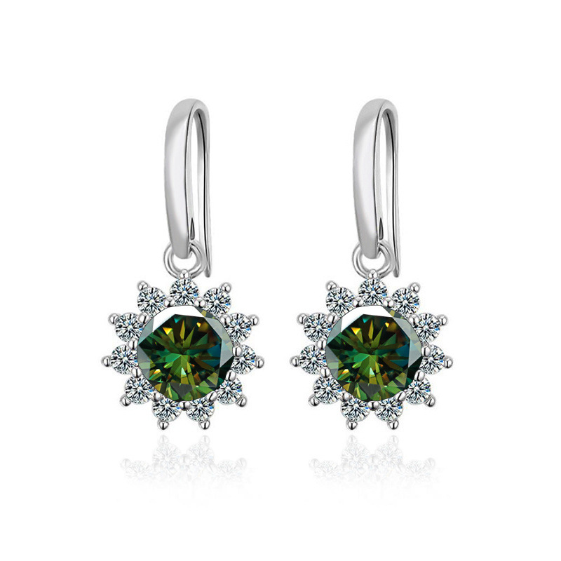 S925 plata esterlina nuevo gancho de orejas clásico simple aretes de flor de sol moissan para mujeres un quilate aretes de piedra moissan para mujeres