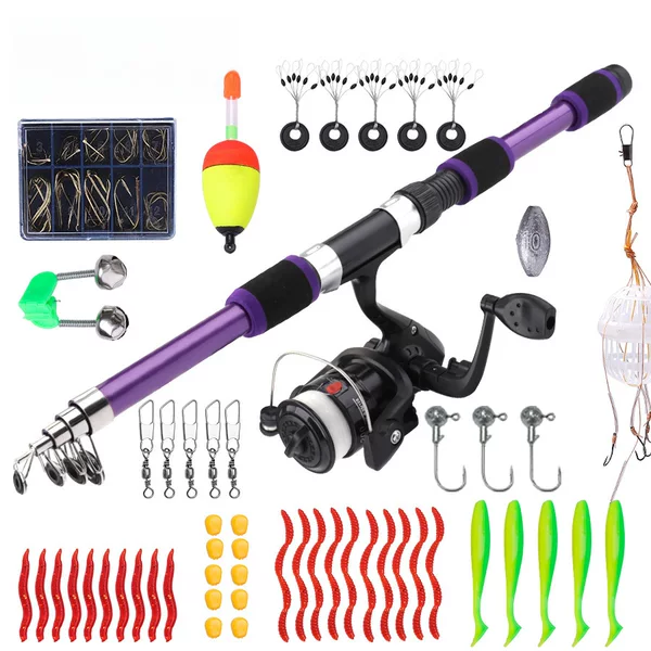 Ftk Sea Fishing Rod Set 55-Piece Set 1.8m Telescopic Lure Portable Set Beginner Combo Soft Bait Carp Fishing