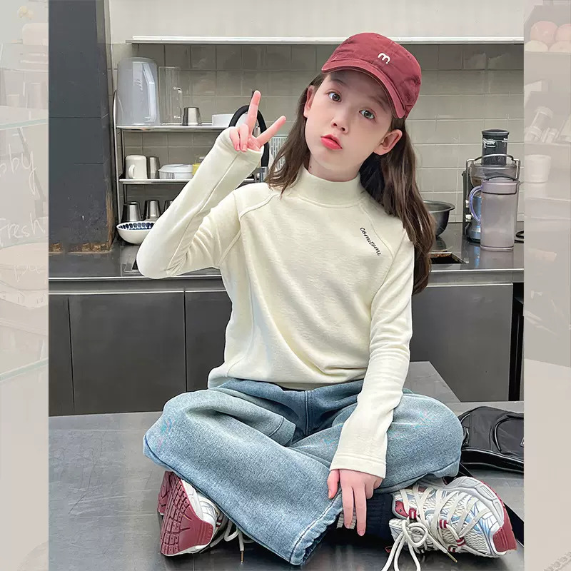 加厚女童高领打底衫儿童洋气长袖t恤大童内搭上衣2025冬装新款