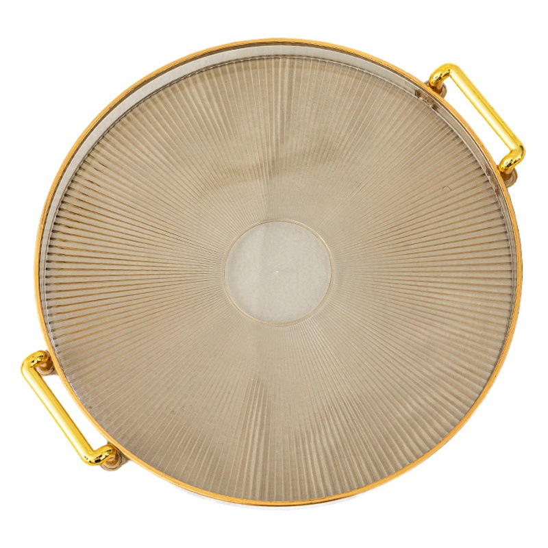 Transfronterizo de comercio electrónico bandeja redonda luz de lujo binaural placa de plástico hotel placa de caramelo placa de fruta placa de almacenamiento de borde de oro