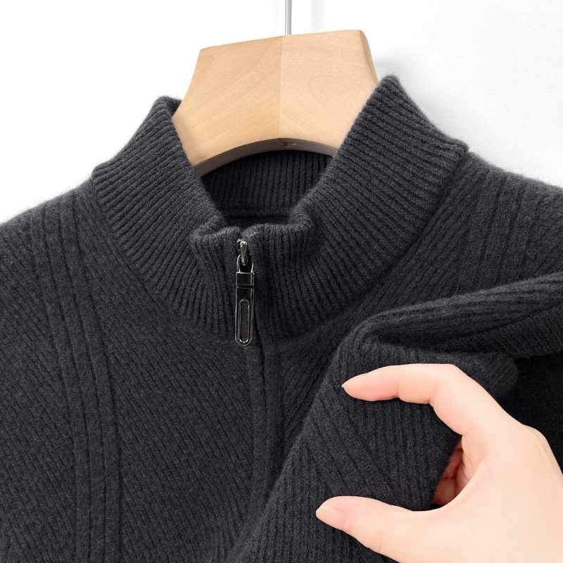 正品男羊毛背心毛衣大码拉链中年老爸爸加厚针织羊绒衫开衫马甲冬