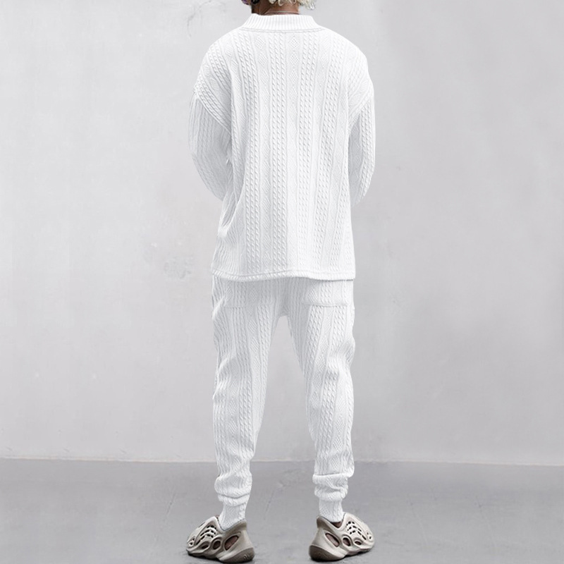 Set autunnale uomo maglieria jacquard con pantaloni collo a v_voghion.com