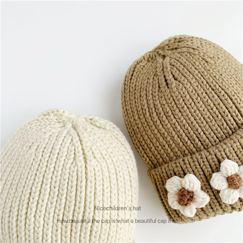 Unisex Flower knitted hat ins style women's fall everything autumn winter parent-child warm woolen hat_voghion.com