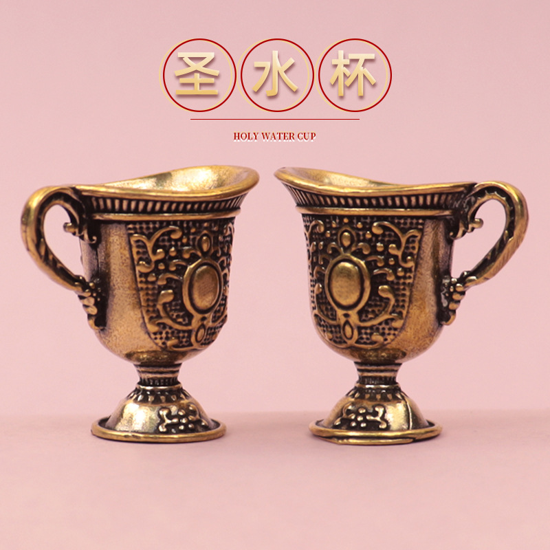 新年装饰品龙年黄铜复古国潮工艺品摆件家居客厅装饰品圣水杯摆件