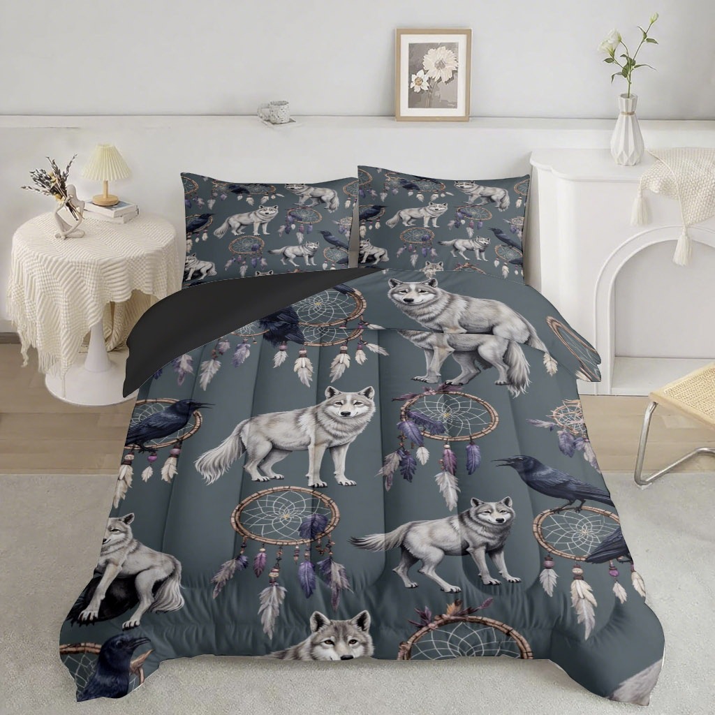 TEMU / JIT fuente de fabricación transfronteriza dedicada a Wolf Dreamcatcher Impresión digital 180gms conjunto de edredón