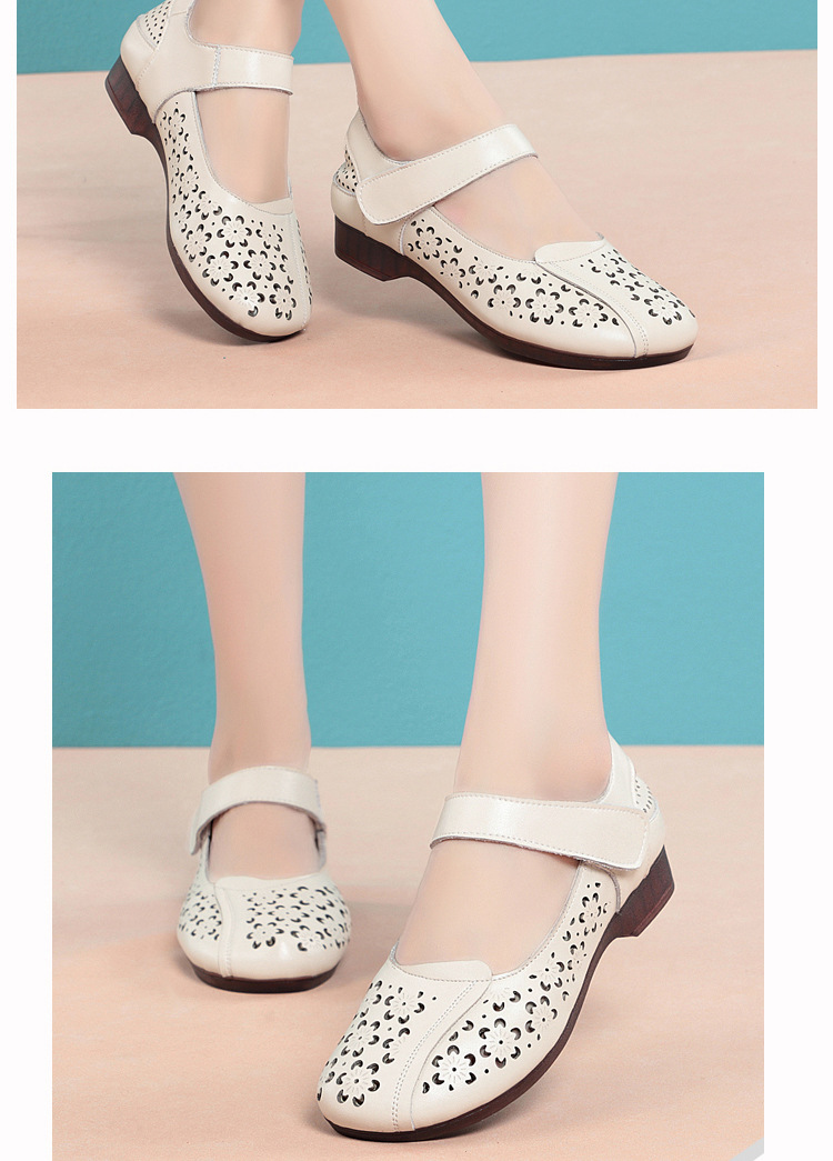 Sandal da thật mùa hè cho nữ trung niên đế mềm chống trượt — Màu đen chi tiết 13