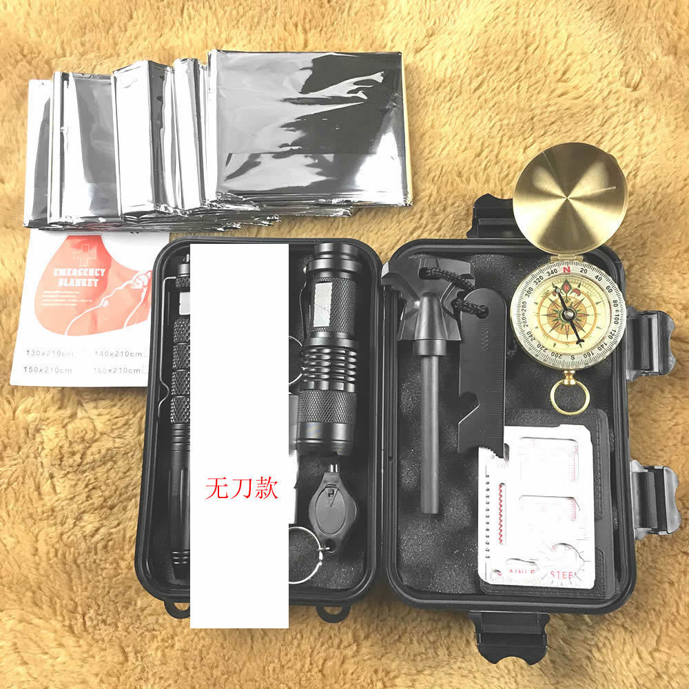 Equipo de aventura supervivencia manta herramienta traje multifunción campo supervivencia brújula caja de primeros auxilios