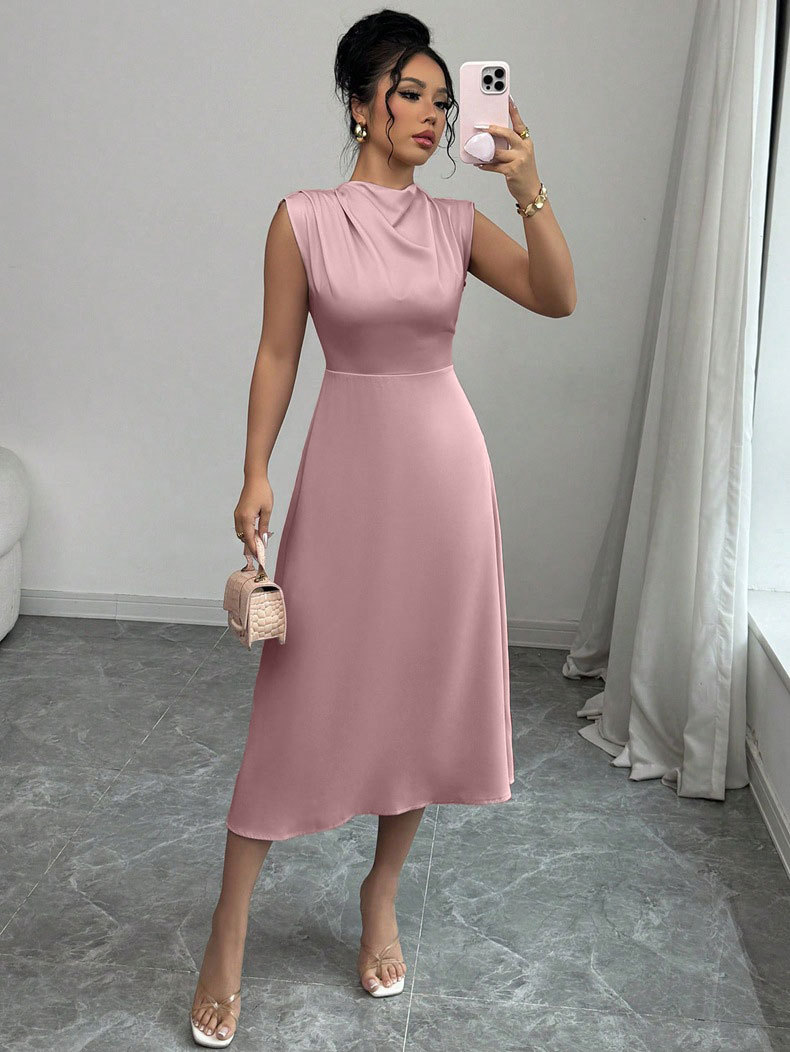 Women's Clothing Women's Stylish Mid-Length Satin Dress Summer A-Line Pleated For Formal & Casual For Women_ecoleips.com