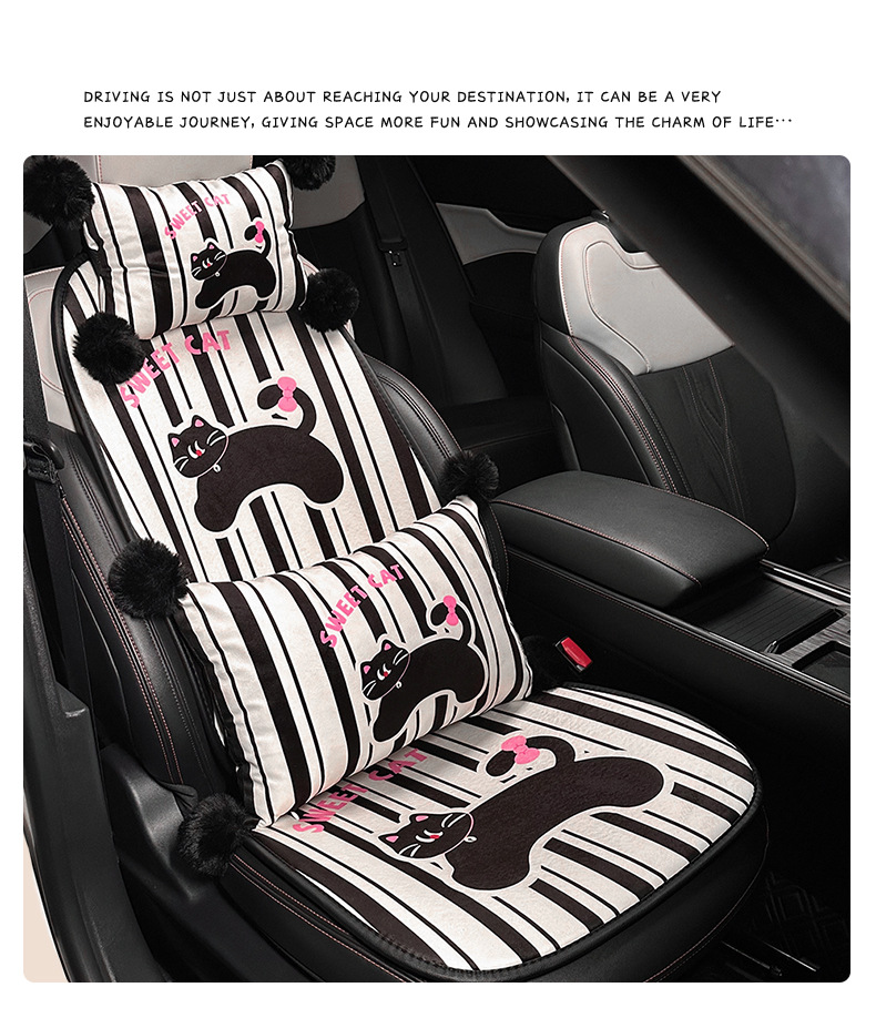 Cartoon Car Seat Cushion, High-End, Cute Cat Car Comfortable Seat Cover, Winter Plush Warm Car Seat Cushion